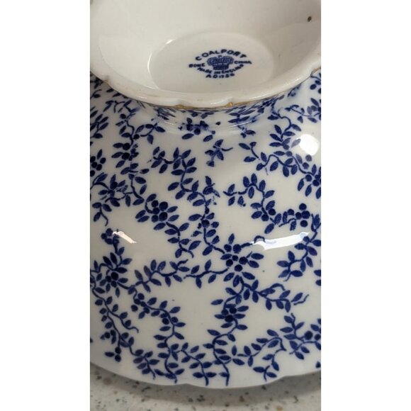 Coalport Cobalt Blue White Leaves Teacup & Saucer Gold Trim England - Picture 4 of 5